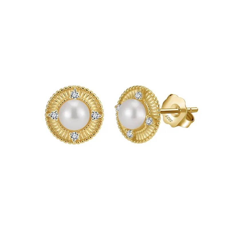 925 Sterling Silver Pearl Zirconia Stud Earring 40500073