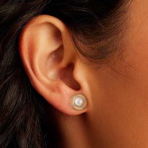 925 Sterling Silver Pearl Zirconia Stud Earring 40500073