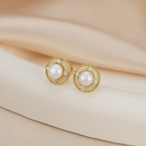 925 Sterling Silver Pearl Zirconia Stud Earring 40500073