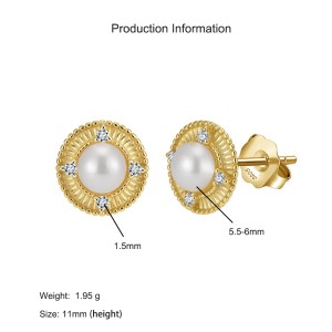 925 Sterling Silver Pearl Zirconia Stud Earring 40500073