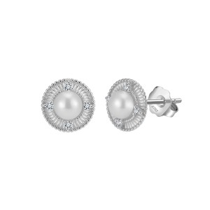 925 Sterling Silver Pearl Zirconia Stud Earring 40500073