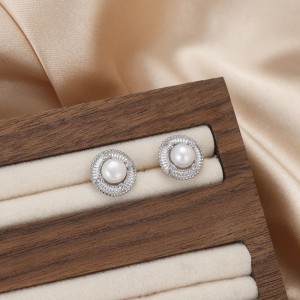 925 Sterling Silver Pearl Zirconia Stud Earring 40500073