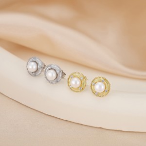 925 Sterling Silver Pearl Zirconia Stud Earring 40500073