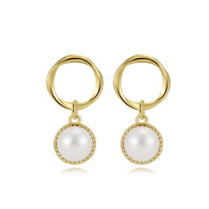 925 Sterling Silver Twisted Hoop Pearl Drop Earring 40500074
