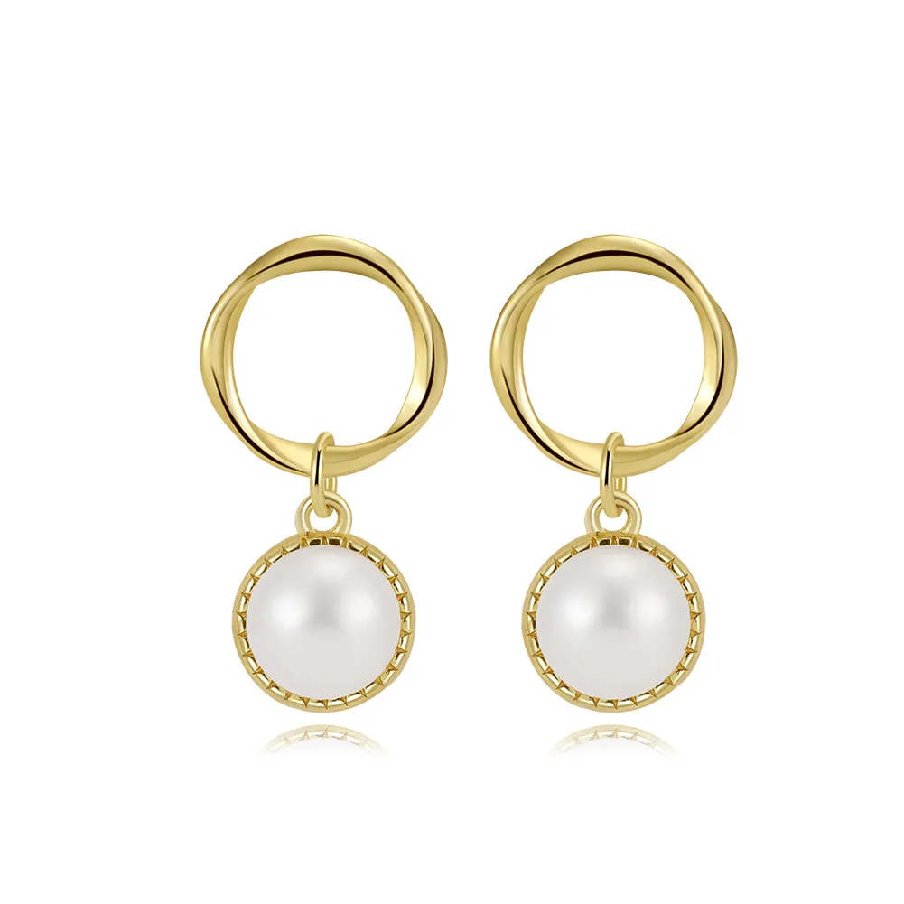 925 Sterling Silver Twisted Hoop Pearl Drop Earring 40500074