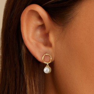 925 Sterling Silver Twisted Hoop Pearl Drop Earring 40500074