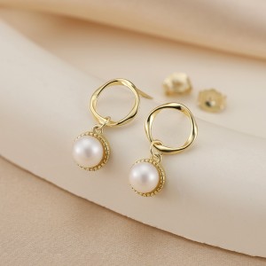 925 Sterling Silver Twisted Hoop Pearl Drop Earring 40500074