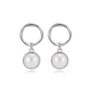 925 Sterling Silver Twisted Hoop Pearl Drop Earring 40500074