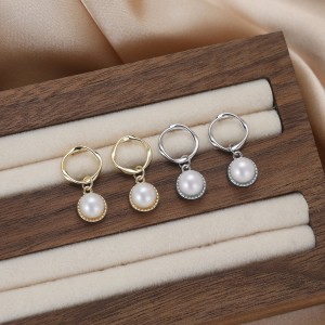 925 Sterling Silver Twisted Hoop Pearl Drop Earring 40500074