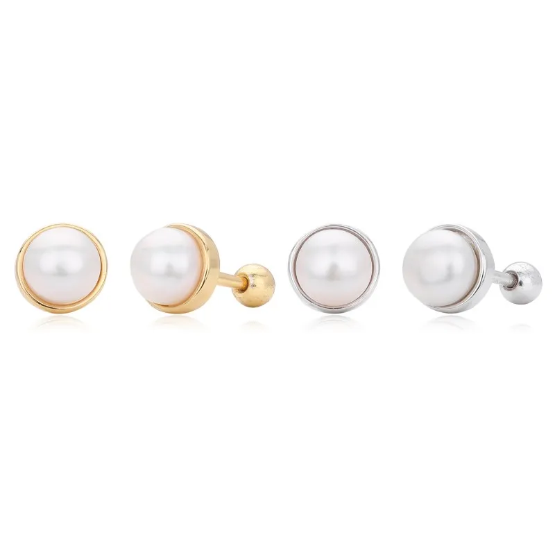 925 Sterling Silver Natural Pearl Stud Screw Earring 40500076
