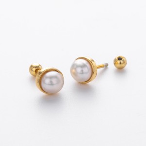925 Sterling Silver Natural Pearl Stud Screw Earring 40500076