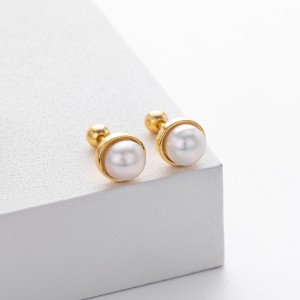 925 Sterling Silver Natural Pearl Stud Screw Earring 40500076