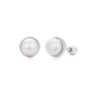 925 Sterling Silver Natural Pearl Stud Screw Earring 40500076