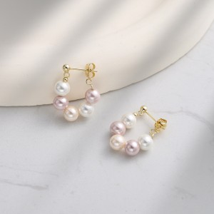925 Sterling Silver Multi-Color Shell Pearl Beaded Half-Hoop Earrings 40500078 925 Sterling Silver Multi-Color Shell Pearl Beaded Half-Hoop Earrings 40500078