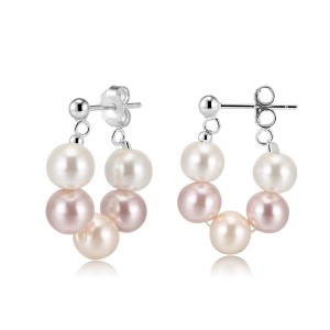 925 Sterling Silver Multi-Color Shell Pearl Beaded Half-Hoop Earrings 40500078 925 Sterling Silver Multi-Color Shell Pearl Beaded Half-Hoop Earrings 40500078