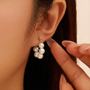 925 Sterling Silver Multi-Color Shell Pearl Beaded Half-Hoop Earrings 40500078 925 Sterling Silver Multi-Color Shell Pearl Beaded Half-Hoop Earrings 40500078