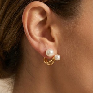 925 Sterling Silver Geometric Double Pearl Earrings 40500080 925 Sterling Silver Geometric Double Pearl Earrings 40500080