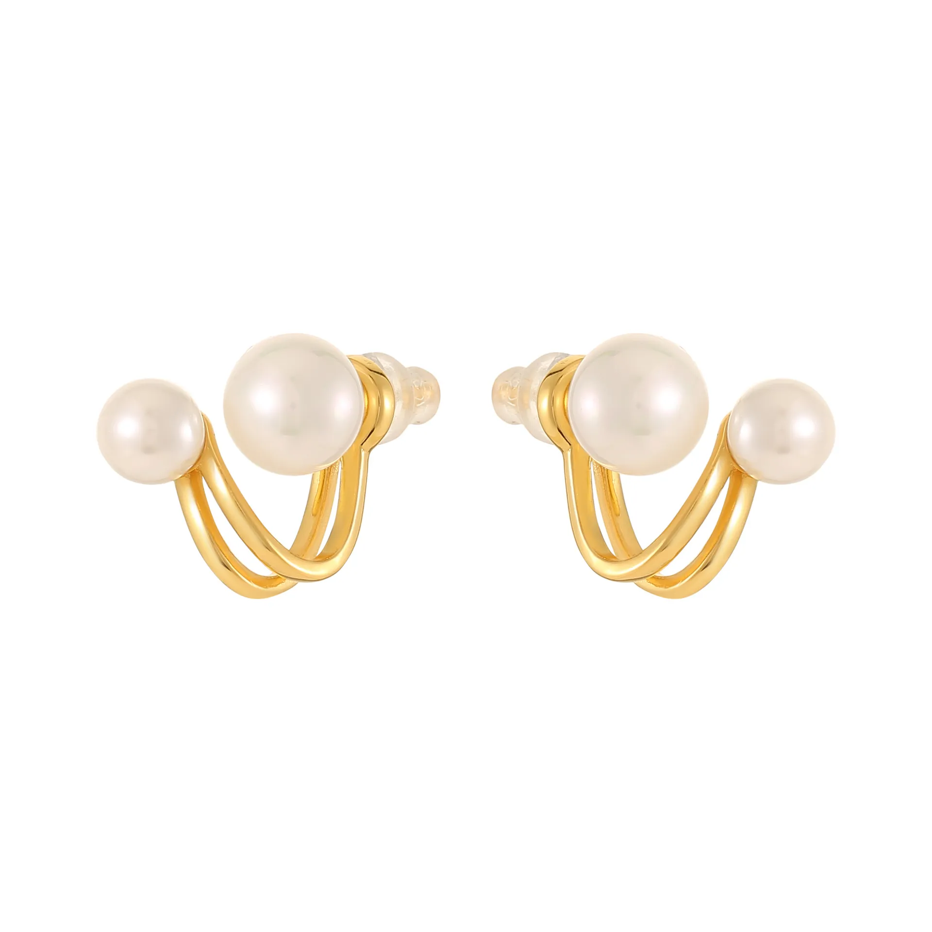 925 Sterling Silver Geometric Double Pearl Earrings 40500080 925 Sterling Silver Geometric Double Pearl Earrings 40500080