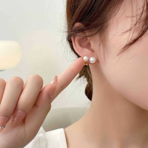 925 Sterling Silver Geometric Double Pearl Earrings 40500080 925 Sterling Silver Geometric Double Pearl Earrings 40500080