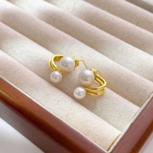 925 Sterling Silver Geometric Double Pearl Earrings 40500080 925 Sterling Silver Geometric Double Pearl Earrings 40500080