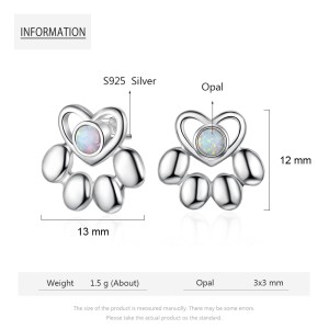 Heart Footprint Opal Stud Earring 40700014