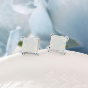 7mm Square Opal Stud Earring 40700015