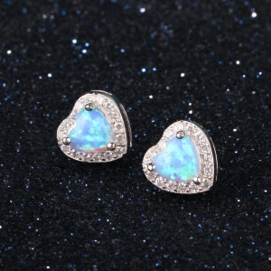 Zirconia Blue Heart Opal Stud Earring 40700020 Zirconia Blue Heart Opal Stud Earring 40700020