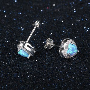 Zirconia Blue Heart Opal Stud Earring 40700020 Zirconia Blue Heart Opal Stud Earring 40700020