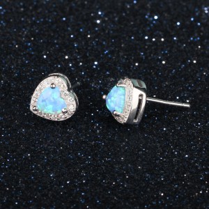 Zirconia Blue Heart Opal Stud Earring 40700020 Zirconia Blue Heart Opal Stud Earring 40700020