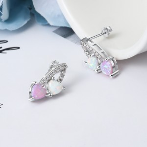 Zirconia Hearts Opal Stud Earring 40700023
