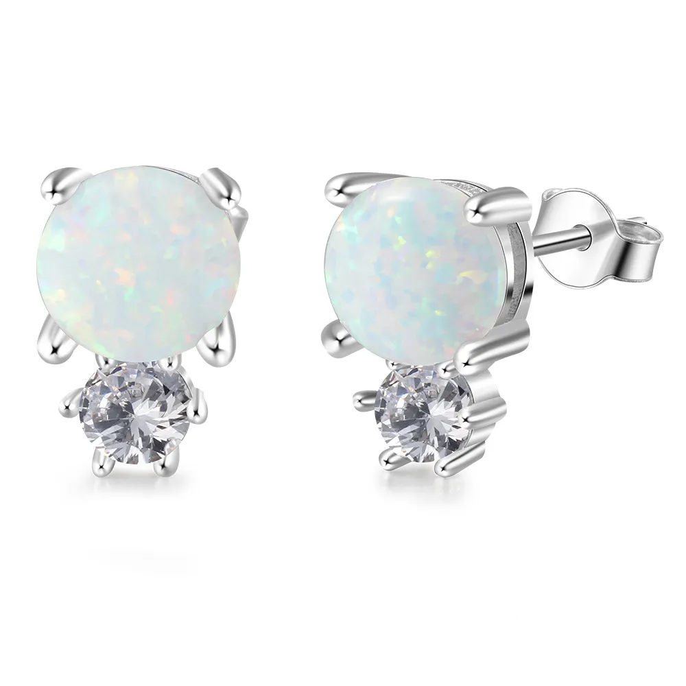 S925 White Opal Round Stud Earring 40700040