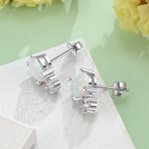 S925 White Opal Round Stud Earring 40700040