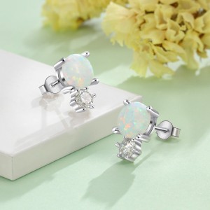 S925 White Opal Round Stud Earring 40700040