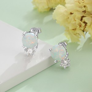 S925 White Opal Round Stud Earring 40700040