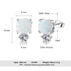 S925 White Opal Round Stud Earring 40700040