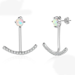 S925 White Opal Smile Zirconia Stud Earring 40700041