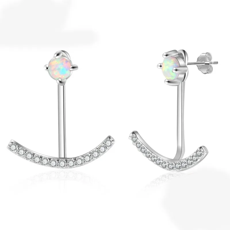 S925 White Opal Smile Zirconia Stud Earring 40700041