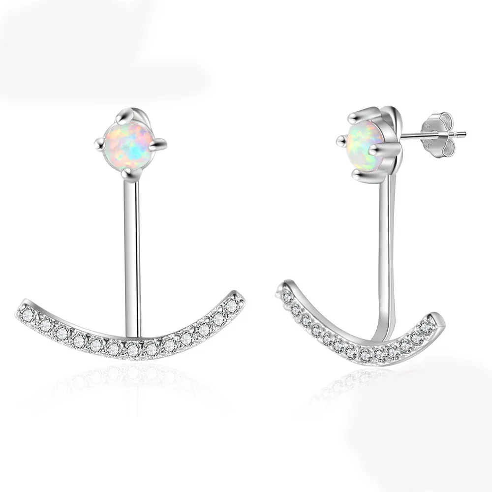 S925 White Opal Smile Zirconia Stud Earring 40700041