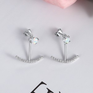 S925 White Opal Smile Zirconia Stud Earring 40700041
