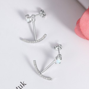 S925 White Opal Smile Zirconia Stud Earring 40700041