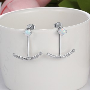 S925 White Opal Smile Zirconia Stud Earring 40700041