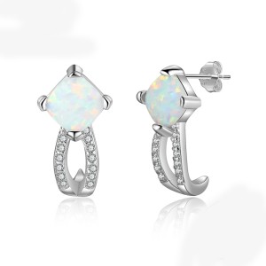 S925 Square Opal Zirconia Stud Earring 40700042