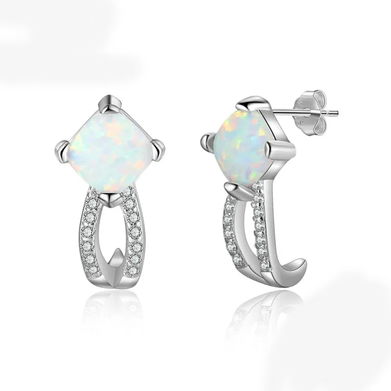 S925 Square Opal Zirconia Stud Earring 40700042