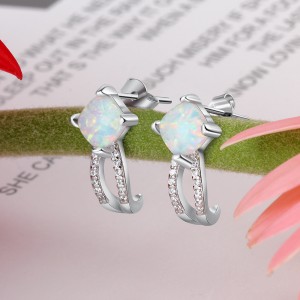 S925 Square Opal Zirconia Stud Earring 40700042