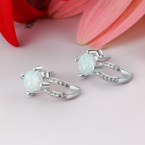 S925 Square Opal Zirconia Stud Earring 40700042
