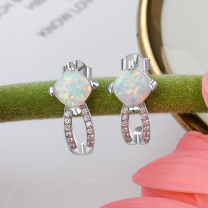 S925 Square Opal Zirconia Stud Earring 40700042