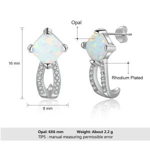 S925 Square Opal Zirconia Stud Earring 40700042