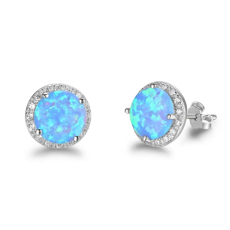 S925 Blue Round Opal Zirconia Stud Earring 40700043