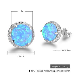 S925 Blue Round Opal Zirconia Stud Earring 40700043