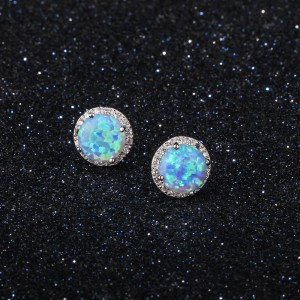 S925 Blue Round Opal Zirconia Stud Earring 40700043